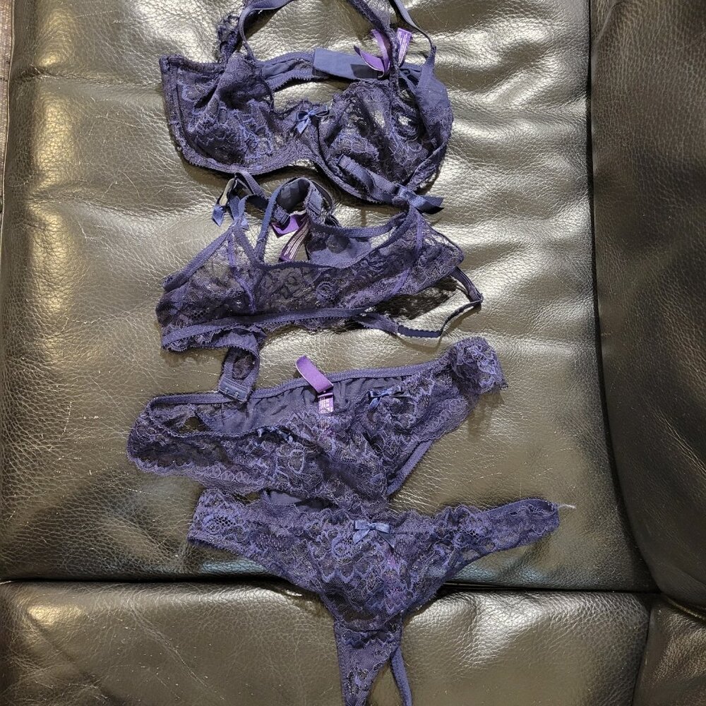 Journelle Isabel lingerie set bra, panties, thong, suspender belt Navy Blue